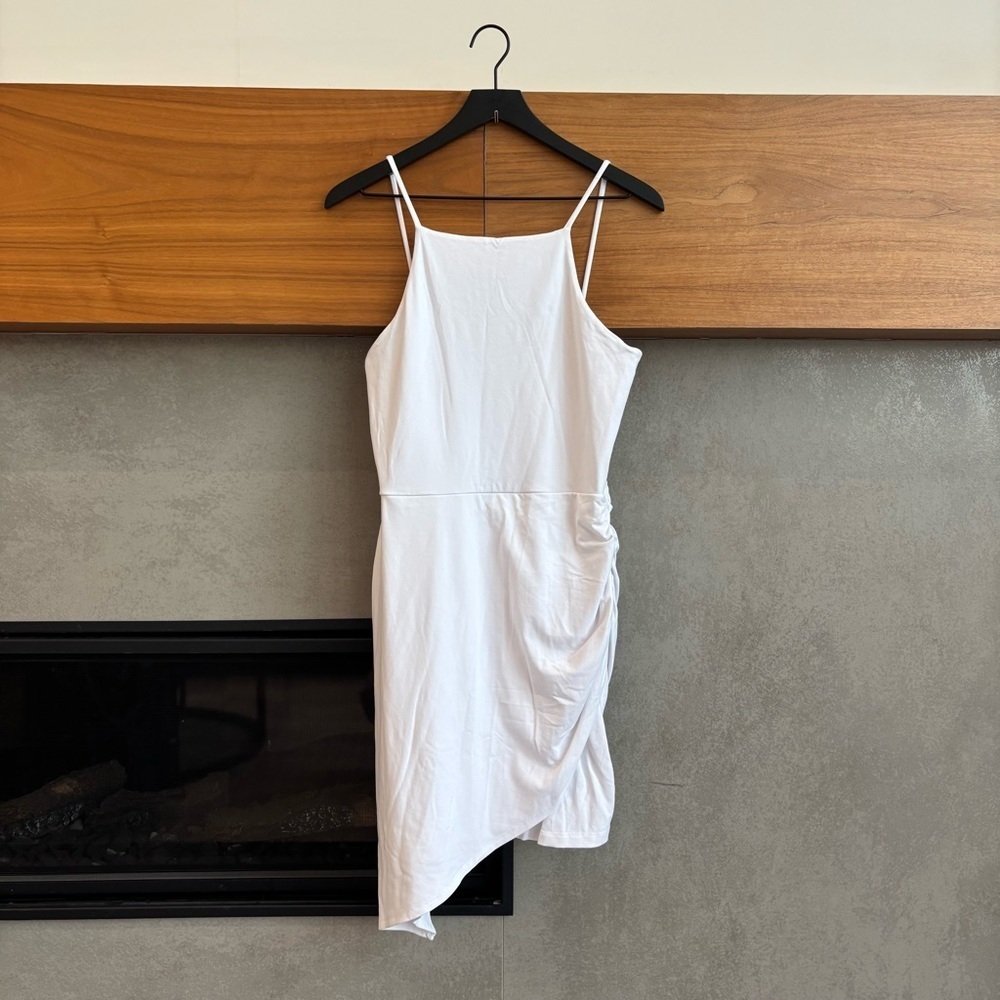 Susana Monaco Pleat Front Asymmetrical Hem Stretchy BodyCon Dress, Size L